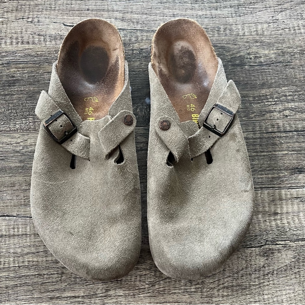 Boston Birkenstocks Clogs Taupe Sueded Size 46 M13